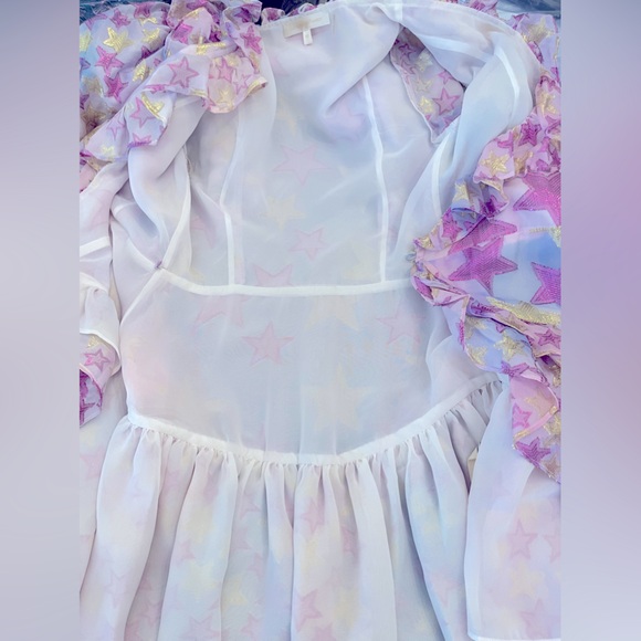 LoveShackFancy - Findlay Long Sleeve Ruffle Wrap Mini Dress Purple Metallic Star - Picture 9 of 12